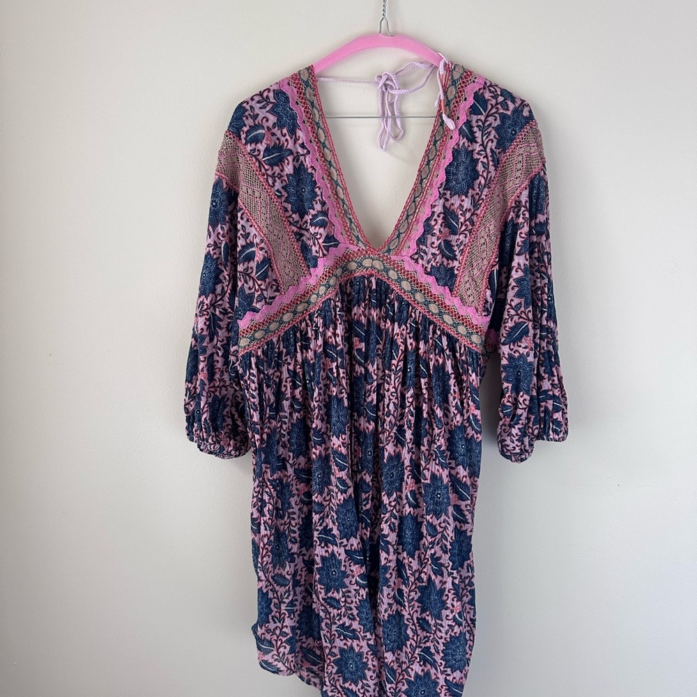 Free People Pink and Blue Boho Top
